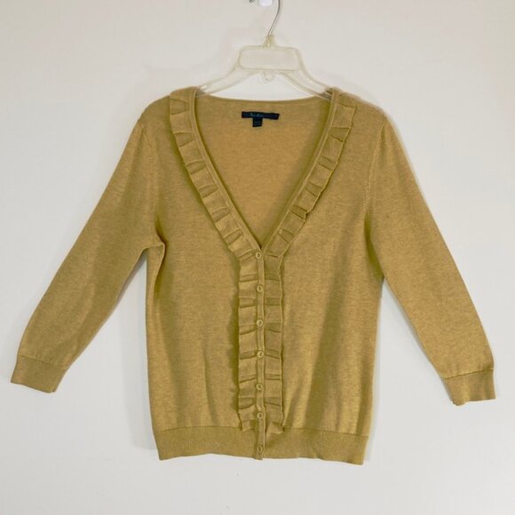 Boden Sweater Cardigan Button Up Front Ruffle Around Neckline - Main Image